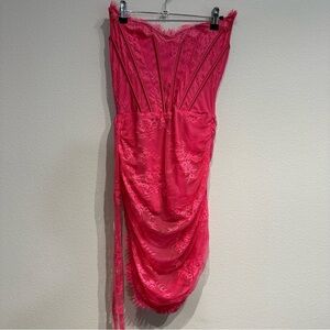 PrettyLittleThing Vibrant Pink‎ Lace Corset Dress Hot Pink Size 10 NWT